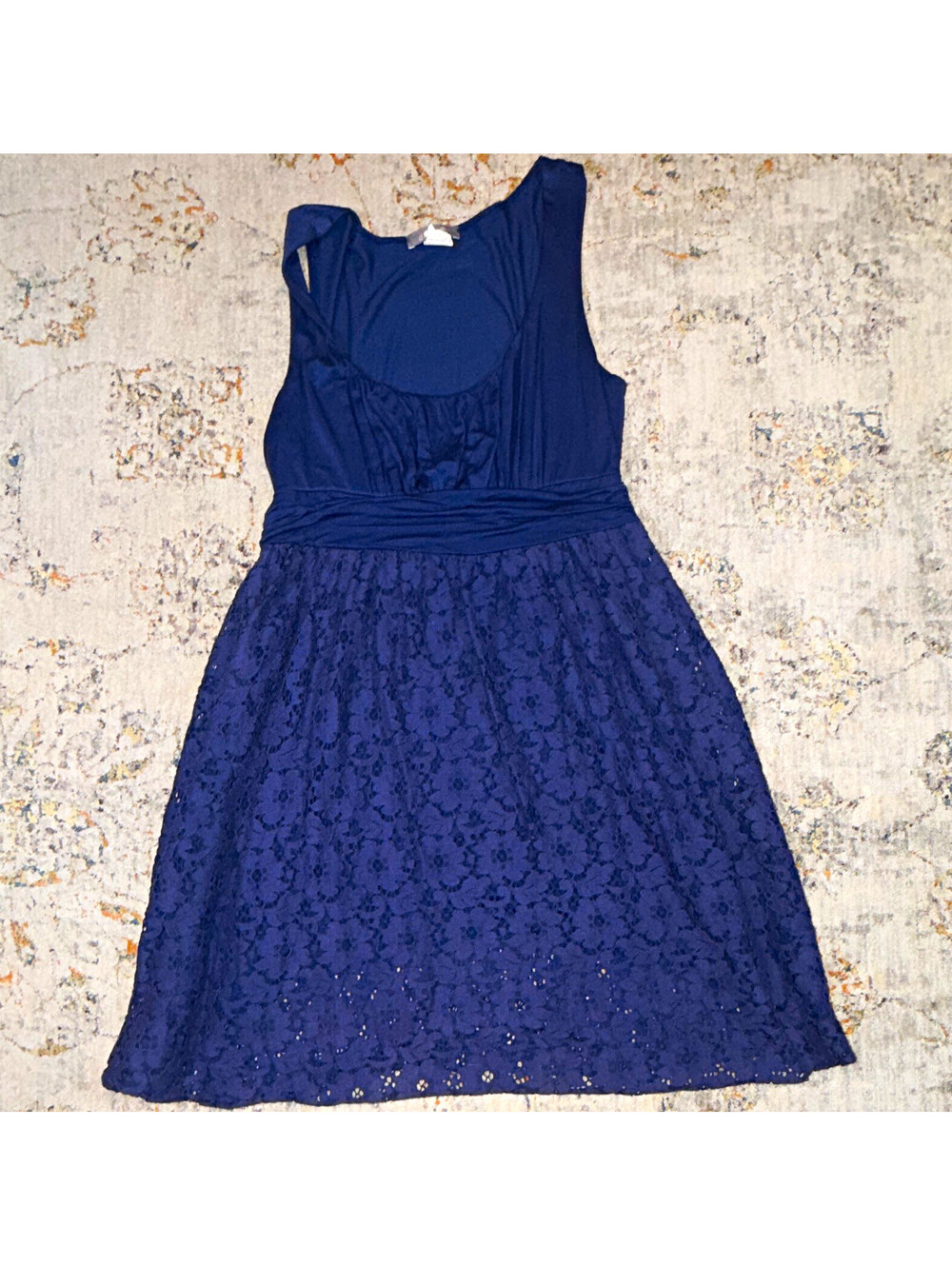 dELiA*s Blue Sleeveless Scoop Neck Lace Floral A-Line Empire Dress Sz M A156
